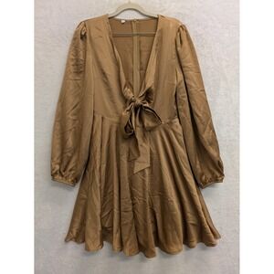 Satin Mini Dress‎ Tie Front Long Sleeve Cocktail Party Dress Womens Small